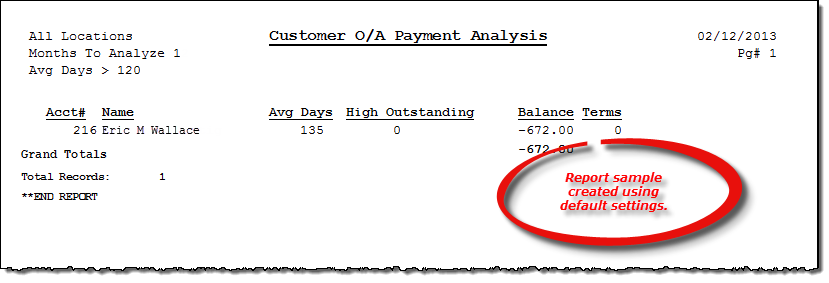 Customer O/A Payment Analysis report